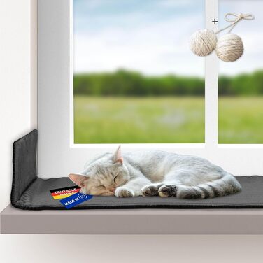 Кішка ліжко-лежанка на підвіконня з самонагрівальною підстилкою | З антиковзаючою основою | Зручне кішка ліжко з м'якого корду | Розмір 2 (90 x 29 см) | Темно-сірий колір | Зроблено в ЄС