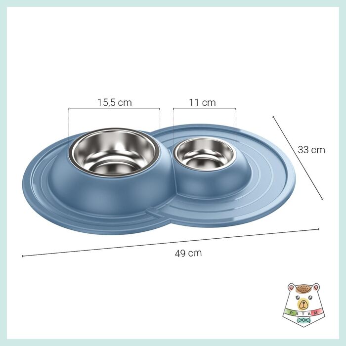 Миска для котів Patam Doppel з нержавіючої сталі з антиковзною підкладкою, анти-перекидна, виробництво Італія, Jerry Grün (Tom Blau)