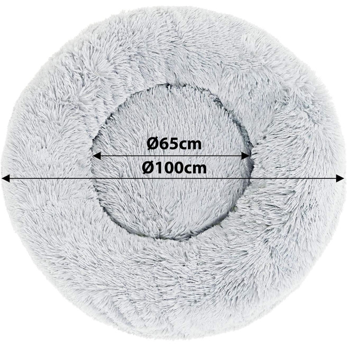 Кругле ліжко для собак та котів Lionto, Ø 100 см, м'яке, світло-сіре, з плюшу, з щільною начинкою, 100x100x24 см
