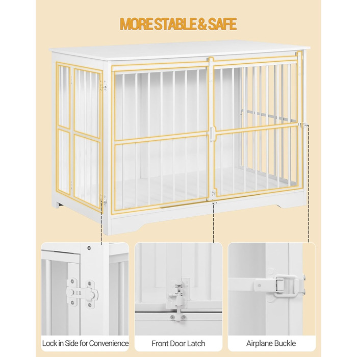Клітка для собак Hzuaneri, 110 см, з 2 дверцятами, сучасний дизайн, для собак маленьких, середніх та великих (до 100 кг), білий колір, DFC84413W