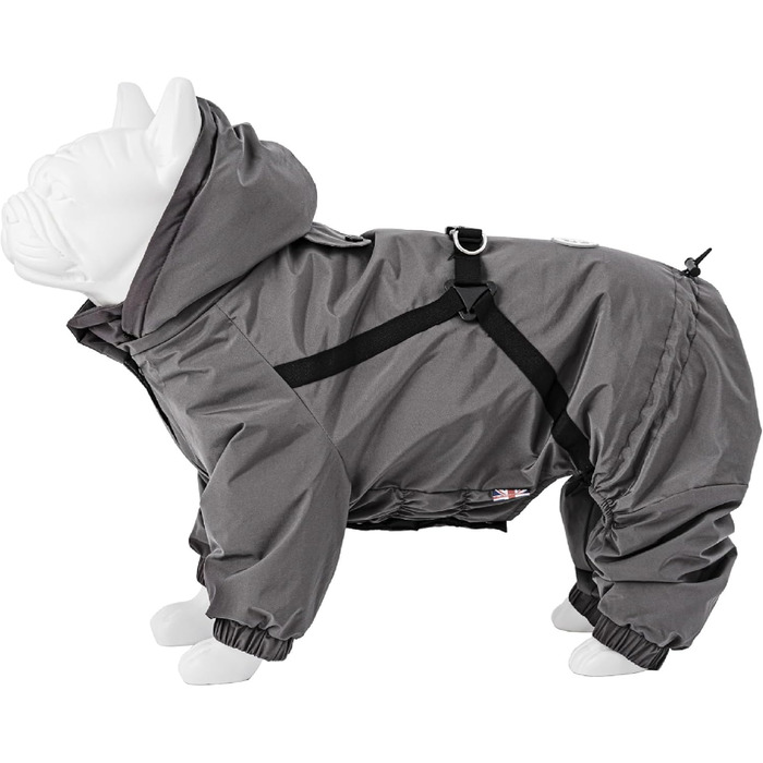 Зимовий теплий костюм-куртка для собак Hugo & Hudson, вітронепроникний з капюшоном, на застібках, сумісний з шлейкою, сірий, розмір S35