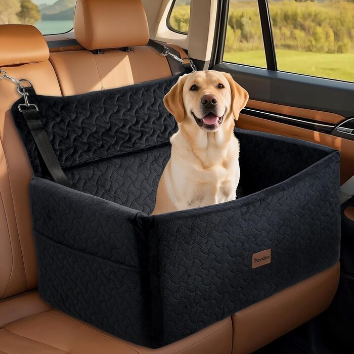 Автокрісло для собак великих та середніх порід до 27,2 кг – З піднятою передньою частиною 35,6 см, подушка з memory foam, знімний чохол (Чорний)
