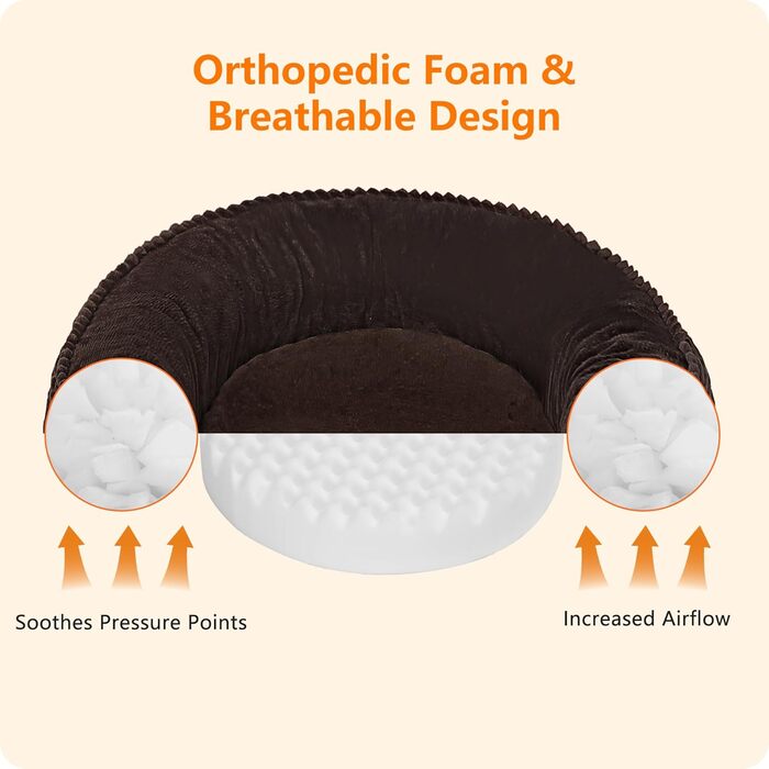 Кругле ліжко для собак середніх порід, котів. М'яке, зручне, знімний чохол, Ø 70 см (60x60x18 см), коричневе