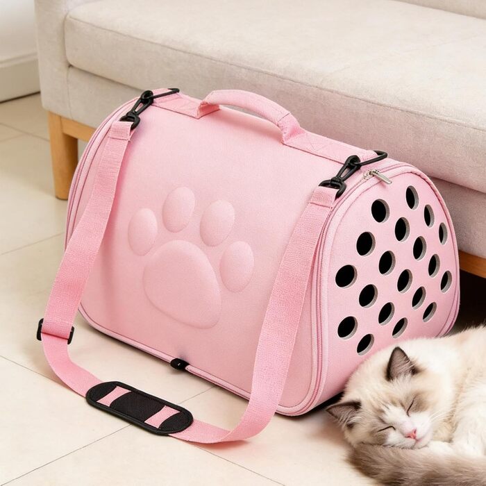 Транспортувальна сумка для котів та собак | Легка переносна сумка для цуценят та маленьких собак | Для подорожей, авіаперельотів, ветеринара (Рожева, L)