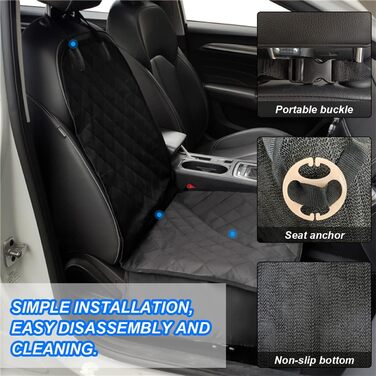 Чохол на автосидіння для собак, універсальний, водонепроникний, антиковзний, з пряжкою, з підкладкою для більшості авто, SUV та MPV (Чорний)
