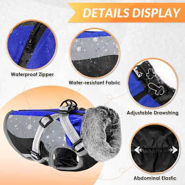 Зимовий одяг для собак Nasjac з кріпленням для повідка, водонепроникний флісовий теплий одяг для собак, одяг для собак з відбиваючими елементами, регульований, пухнастий, теплий, для собак маленьких, середніх та великих порід, жилет для собак Nasjac Hunte