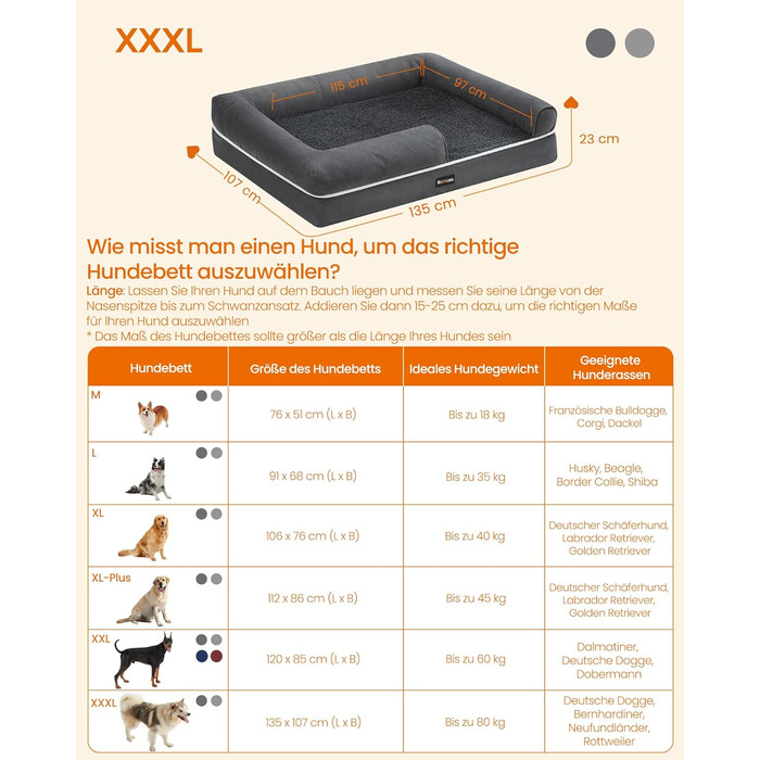 Ортопедичне ліжко для собак Feandrea, м'яке, з високими бортиками, 76x51x18 см, знімний чохол, антиковзаюча підставка