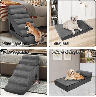 Сходинка для собак, 76,2 см, 6 сходинок, для маленьких та великих собак, антиковзаючі, для ліжка/дивану, темно-сірий