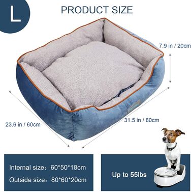 Лежак для собак Docatgo з двосторонньою подушкою, 80x60x26 см, машинне прання, для середніх і великих собак