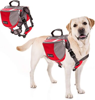 Шлейка для собак середніх та великих порід PETCUTE, регульована, для прогулянок, тренувань, з ручкою, світловідбиваюча, червона (S)