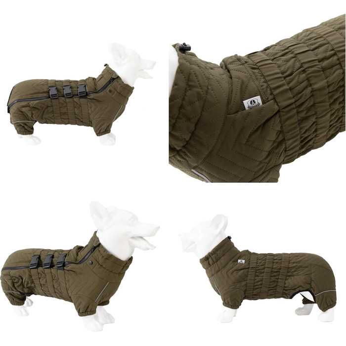 Теплий зимовий одяг для собак, двошаровий жилет, водонепроникний, вітронепроникний, з відбиваючими елементами, для Коргі та Такс, оливковий колір