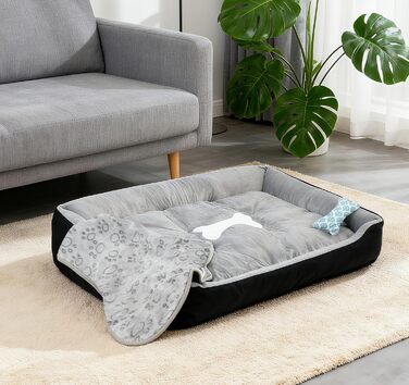 Ліжко для собак 90x70 см з подушкою у вигляді кістки та легкою ковдрою, м'яке диванчик для собак середніх порід з короткого хутра, миється, кошик для собак з неслизьким дном