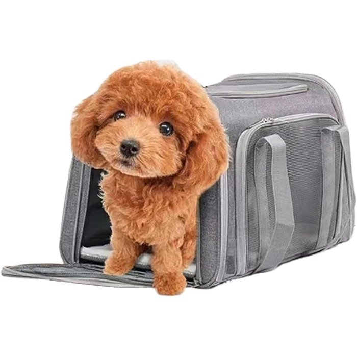 Складана переноска для собак Klein з м'якими боковинами для подорожей | Захисна переноска для собак, переноска для домашніх тварин з багатофункціональним ліжком, багаж (сіра)
