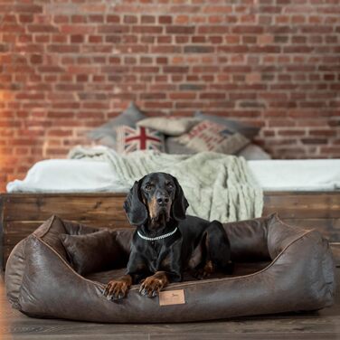 Ортопедичне ліжко для собак Tierlando® Alberto у вінтажному стилі, знімний велюровий чохол, 120x85 см, колір: коричневий