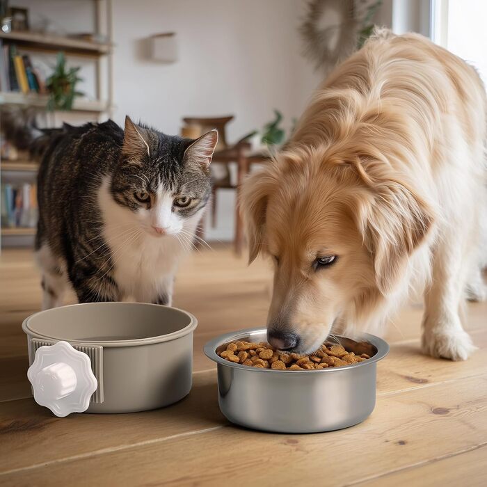 Набір мисок для води та корму для собак Joyoldelf 2-в-1, 13 см, 600 мл, підвісні, з нержавіючої сталі та пластику, для собак, котів та інших дрібних тварин