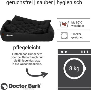 Ортопедичне ліжко для собак Doctor Bark - миється до 95°C, гігієнічне, без запаху, з м'якою підстилкою, для середніх собак (XL, 100x90 см, чорне)
