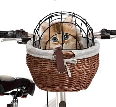 Корзина для собак та котів на велосипед, ручна робота, плетені з лози, коричнева