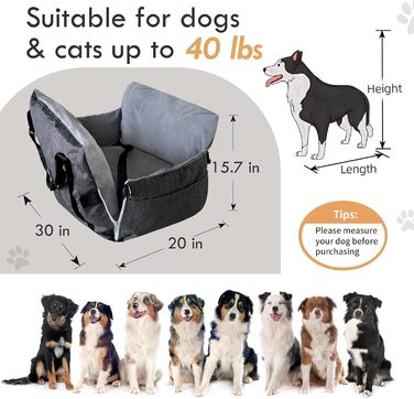 Автокрісло для собак - Автомобільне крісло для маленьких та середніх собак до 18 кг з ременем безпеки та кишенями для зберігання, антиковзаюча підставка (Смужка в морському стилі) (Сірий, 76.2 x 52 см)