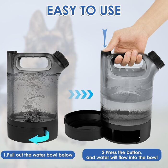 Водяна пляшка для собак об'ємом 2500 мл, портативна XXL велика, витокозахисна, для подорожей, парків, кемпінгу, походів (чорна)