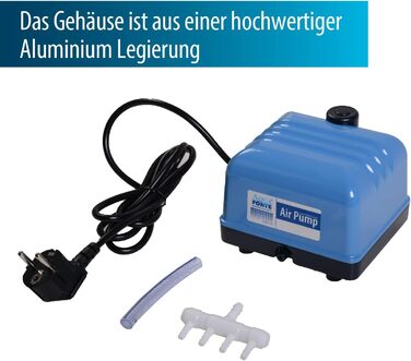 AquaForte Hi-Flow V-30 повітряний компресор для ставка, алюмінієвий корпус, тиха та потужна робота, 25 Вт, 7 л/хв на 2 м, до 18 м³, нерегульований