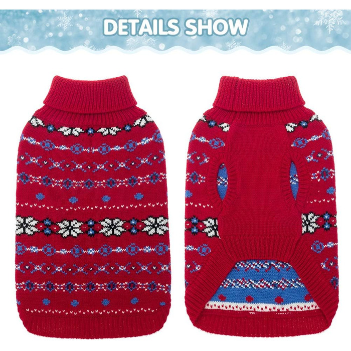 Пуловер для собак BINGPET з мотивом сніжинок, теплий, в'язаний, для собак та котів, зимовий одяг для тварин, розмір S