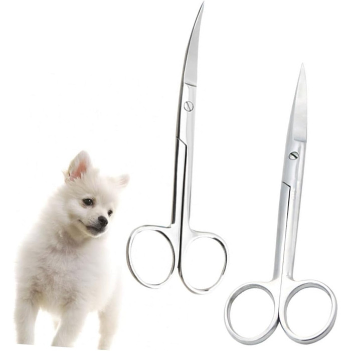 Набір з 2 ножиць для грумінгу тварин з нержавіючої сталі з прямим та вигнутим лезом, ергономічні ручки, для салону або дому