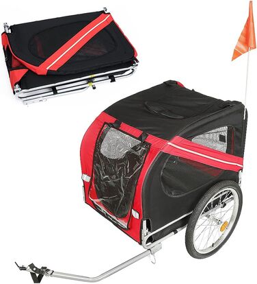 Універсальний велопричіп для собак, складаний, Oxford, з відбивачами, 73x137x90 см, до 40 кг, червоно-чорний