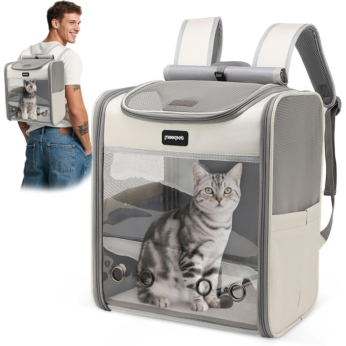 Рюкзак для кота великого розміру ALLSOPETS, складаний рюкзак для собак і котів, дихаюча переноска для подорожей, прогулянок та походів (димно-зелений, туманно-сірий)