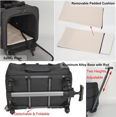 Транспортувальна сумка для домашніх тварин: собак та котів середніх та малих порід. Переноска для подорожей з телескопічним ручками та знімними колесами. Колір: темно-сірий