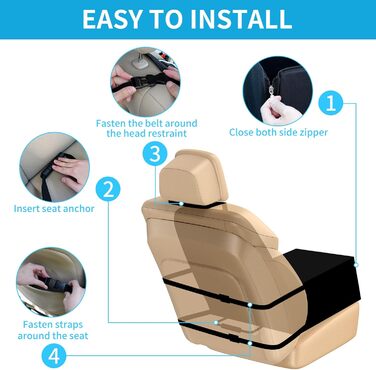 Автокрісло для собак Tamowa, чорне, для маленьких та середніх порід, на переднє та заднє сидіння, з ременем безпеки, водовідштовхувальне