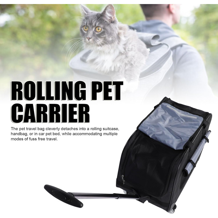 Транспортна переноска для собак, складана, велика, з колесами та телескопічною ручкою. Підходить для котів та собак вагою до 17,5 кг (чорна)