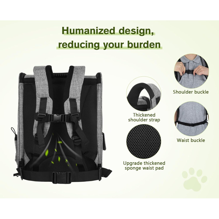 Рюкзак для тварин Pecute з сітчастим вікном, переноска для кота/собаки, дихаюча та легка, водонепроникна, сірий, M