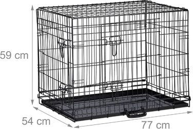 Клітка для собак Relaxdays: для дому та автомобіля, HBT 87x122x80 см, сталева, чорна, з ручкою та двома дверцятами (розміри внутрішні: 54x77x59 см)
