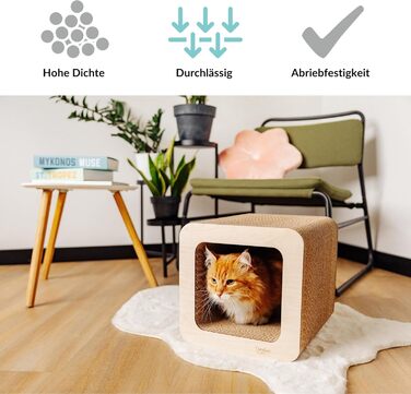 Кігтеточка для котів з картону | Міцна, велика, 2в1 з будиночком | 37 x 30 x 30 см