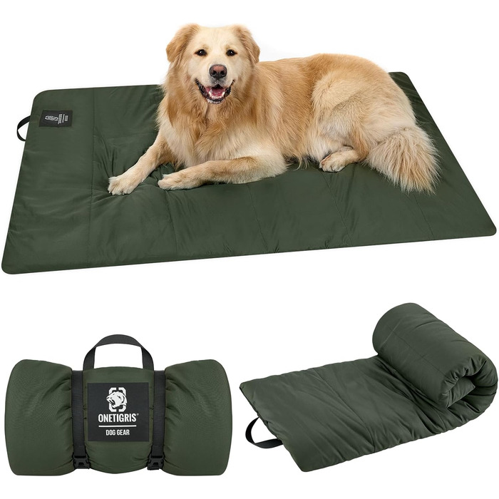 OneTigris килимок для собак 130 x 85 см, водонепроникний, м'який, для подорожей, кемпінгу, відпочинку на вулиці - оливковий, L 130 x 85 x 2 см