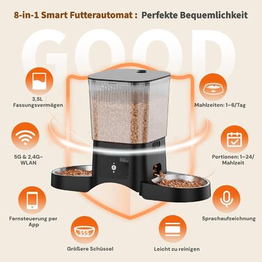 Автоматичний годівник для котів та собак HoneyGuardian з Wi-Fi, 2 миски, 3.5л, APP-керування