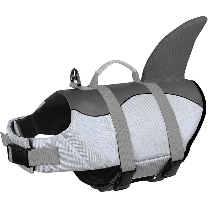 Спасальний жилет для собак AOFITEE, великий, сірий, з ручкою та світловідбиваючими смугами