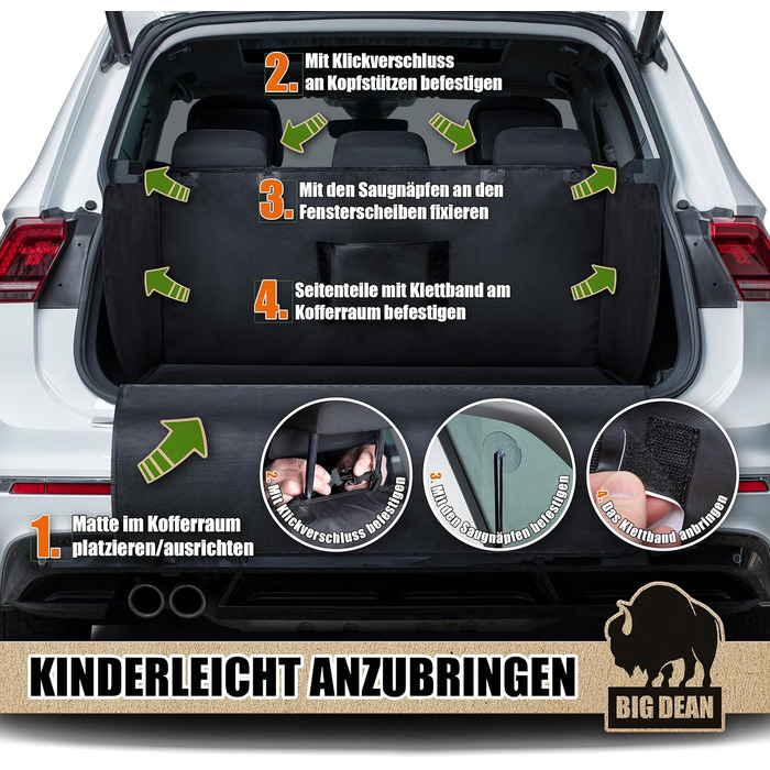 Захисна килимок у багажник BigDean для собак та багажу з захистом бокових стінок та бампера – водонепроникний та брудовідштовхуючий