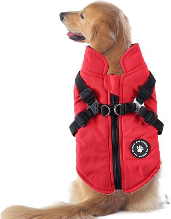Теплий зимовий одяг для собак: тепла куртка з блискавкою, зимовий одяг для цуценят, маленьких, середніх та великих собак (червоний, 2XL)