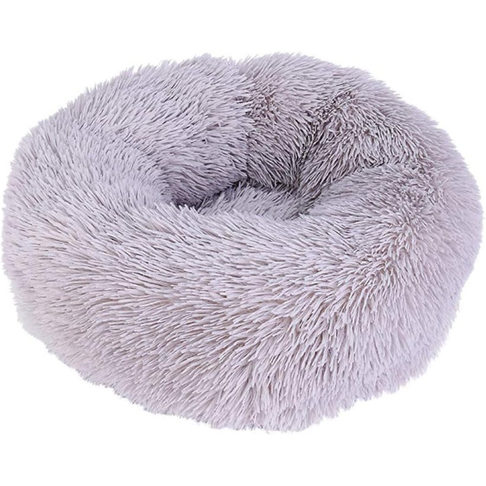 Кругле ліжко для собак FANSU з м'якого плюшу, ковзаюча база, ліжко для котів у формі пончика, розмір та колір обираються (Теплий сірий, 60 см)