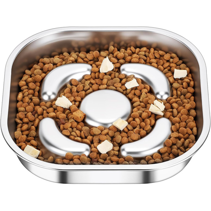 PETTOM Миска для собак протиковтання, нержавіюча сталь, Ø21 см, велика, повільне годування (23*23*4,5 см)