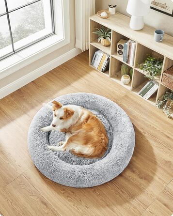 Кругле ліжко для собак та котів Feandrea Ombré Grey, 100 см, знімний м'який наповнювач, довгий плюш, 100 x 100 x 20 см