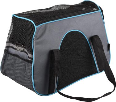 Сумка для собак Леона сіра – 44x24x29 см – поліестер, світловідбиваючий, знімний дно, страховка, ручки, ремінь на плече, легка у догляді