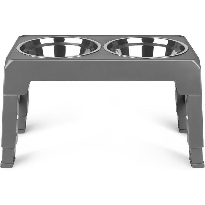 Підвищена годівниця для собак та котів з нержавіючої сталі, 2х1.8L, регульована висота, антиковзаюча, сіра (44x24x8 см)