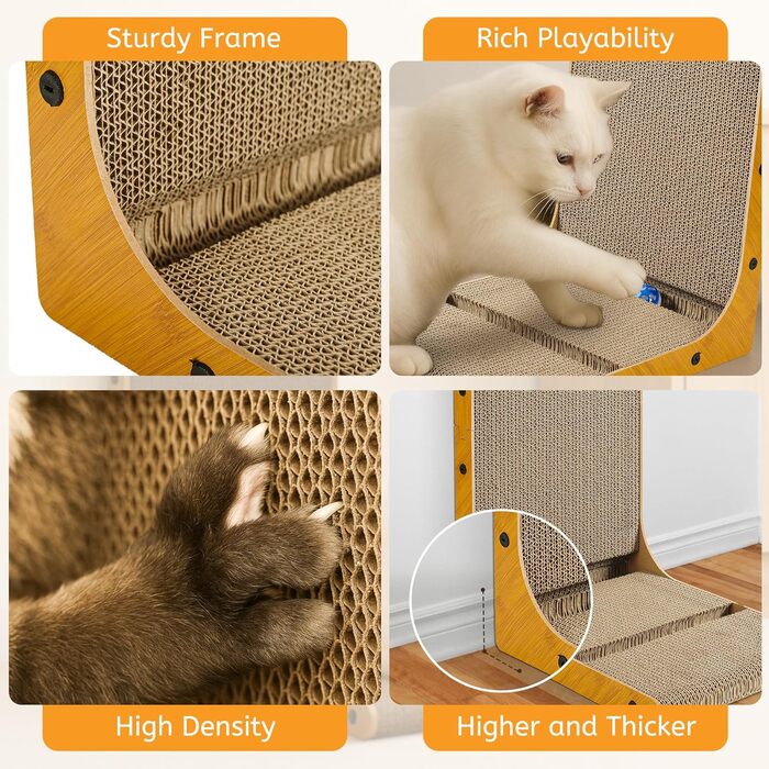 Кігтеточка для котів, 70 см, L-подібна конструкція, з іграшками, щільне гофрокартон, для захисту стін та диванів