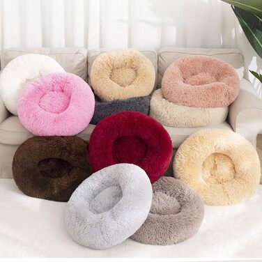 Кругле ліжко для собак та котів, м'яке гніздо-пончик для великих собак, плюшеве ліжко-кошик, миється, 70см, кремовий колір
