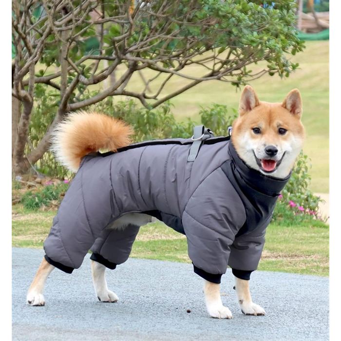 Теплий флісовий зимовий одяг для собак з отвором для повідка, тепла куртка для собак, водонепроникний одяг для тварин, розмір M, сірий