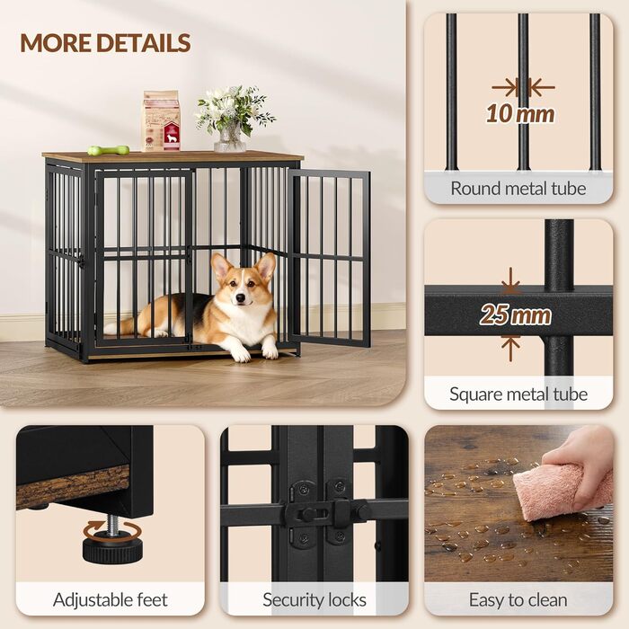 Будиночок для собак 100 см, дерев'яна собача клітка з 3 дверима, вінтажний коричневий, для середніх та великих порід, 100x60x70 см