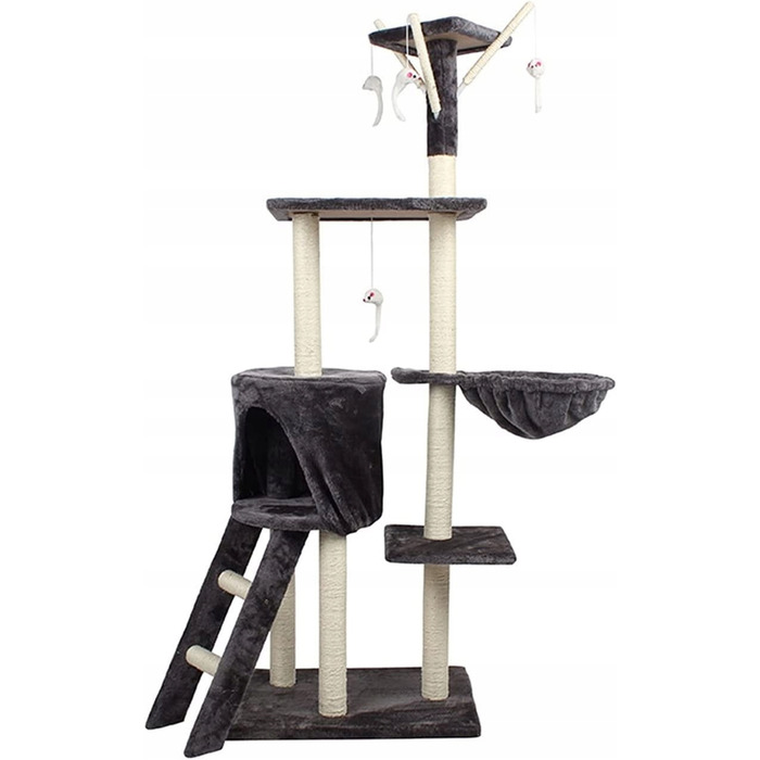 Ігровий комплекс для котів: дерево-драпалка з будиночком та лежаком, 138 см, F014