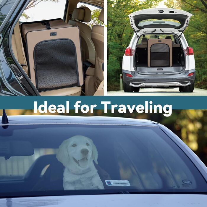 Складана переноска для собак Petsfit, розмір M, для дому та авто, міцна та легка, з плюшевим матрацом 3 см, 61x46x53,5 см